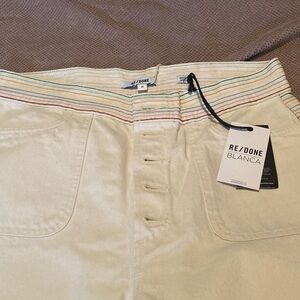 Re/Done Cream Pants with Striped Waistband